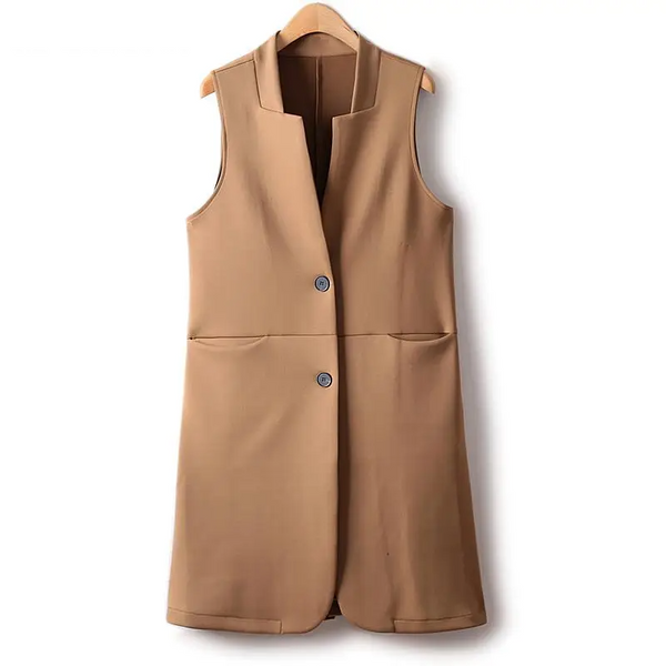 Sleeveless Vests For Women Retro Outerwear Spring Autumn Air Cotton Turn Down Collar Long Pocket Casual Jacket Woman