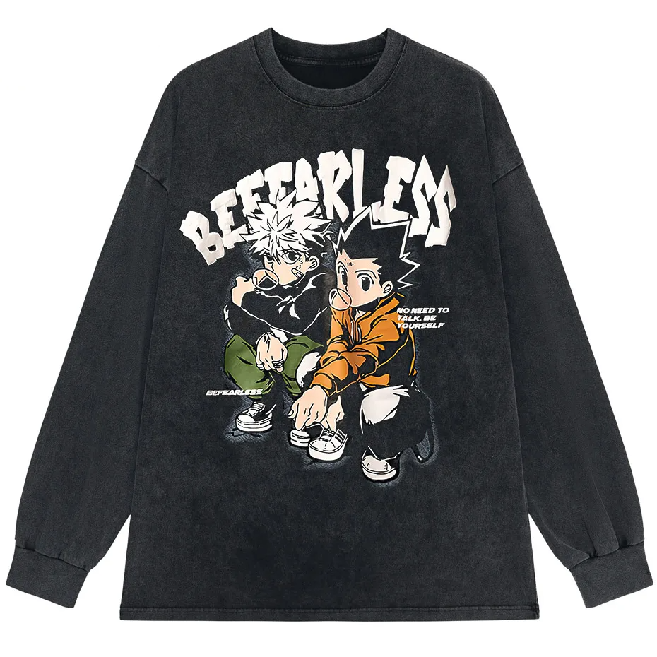 Men's Distressed Anime Graphic T-Shirt Hip Hop Harajuku Streetwear Cotton Oversized Tee