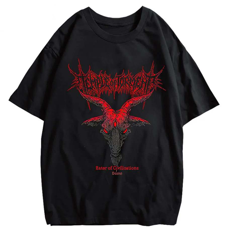 Hip Hop Punk Sheep Head T-Shirt Men Women Harajuku Loose Y2K Streetwear Cotton