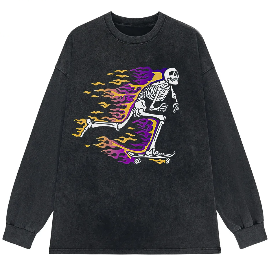 Vintage Washed Skull Graphic T-Shirt Men's Unisex High Street Oversized Tee