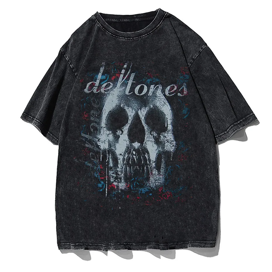 Hip-Hop Skull T-Shirt Men Vintage Harajuku Y2K Streetwear Black Cotton Tee
