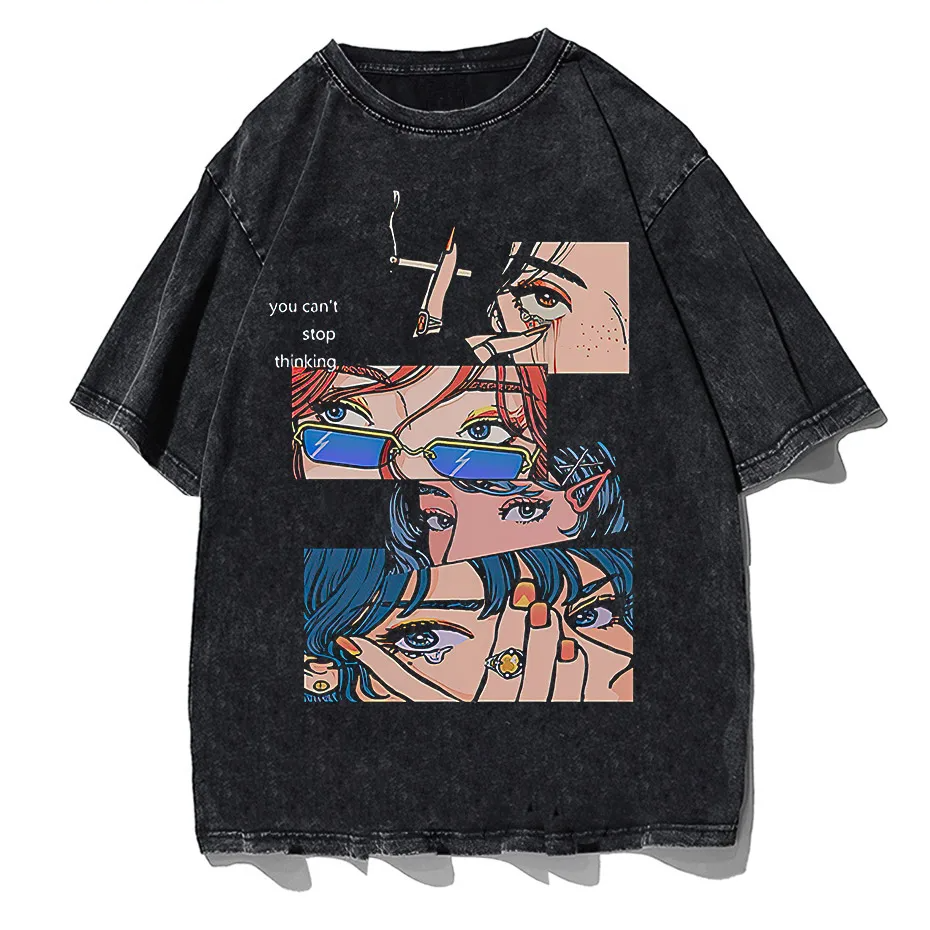 Harajuku Hip Hop Streetwear Anime Cartoon T-Shirt Men Loose Y2K Tee