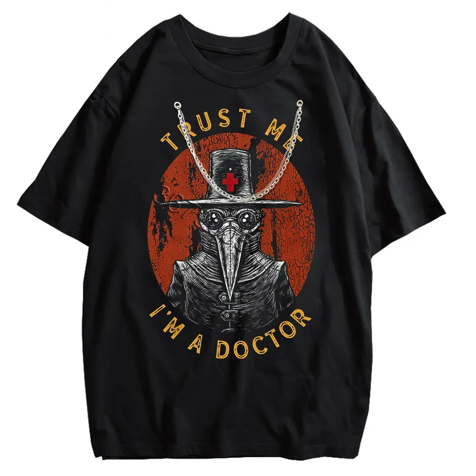 Funny Plague Doctor Graphic T-Shirt Men Cotton Streetwear Tee