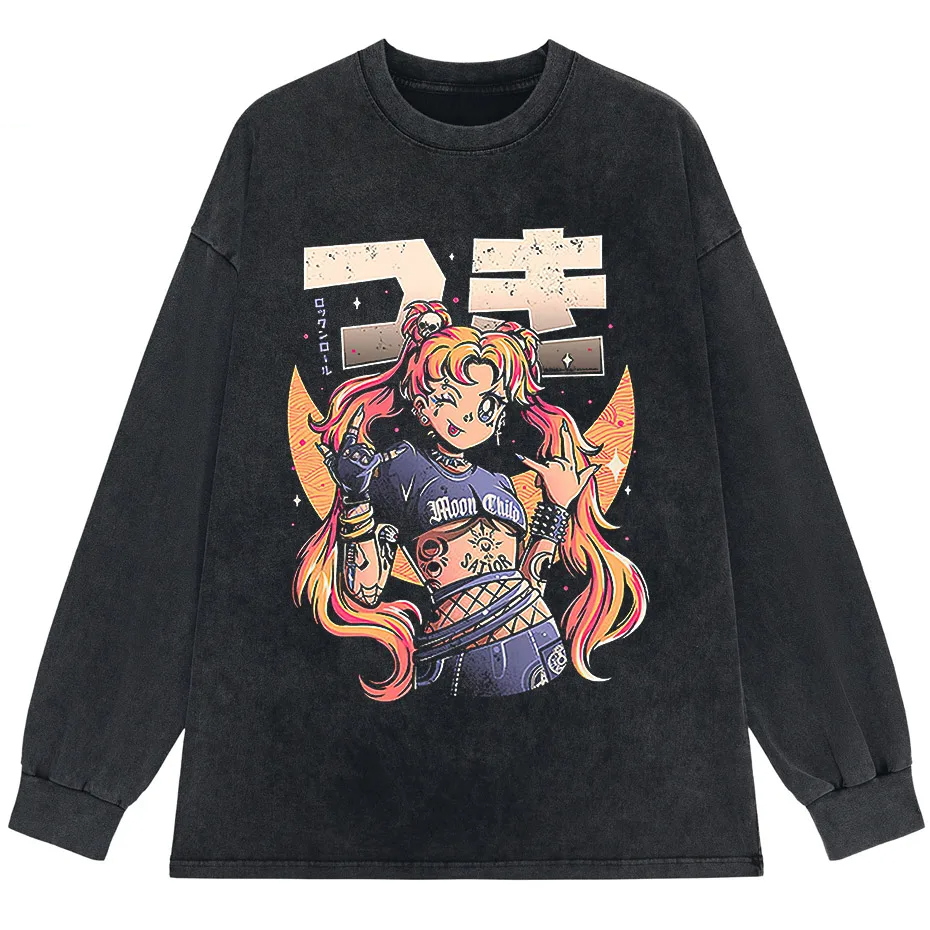 Men's Retro Anime Girl Graphic T-Shirt Cotton Oversized Vintage Tee