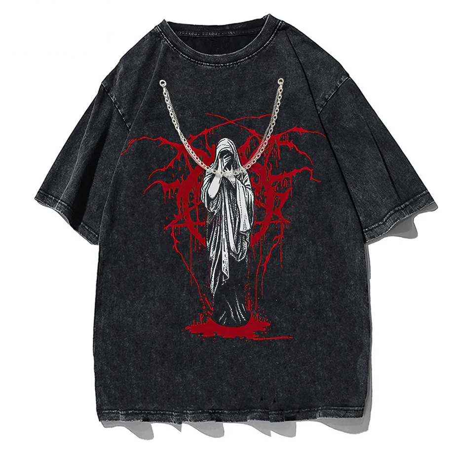 Men's Y2K Punk Harajuku Dark Goth Vintage T-Shirt Loose Fit Cotton Short Sleeve