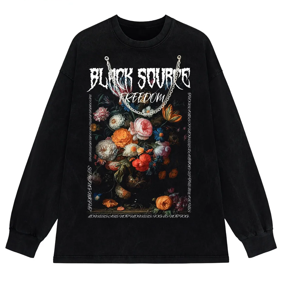 Gothic Rose Letter Print Vintage Washed Oversized T-Shirt