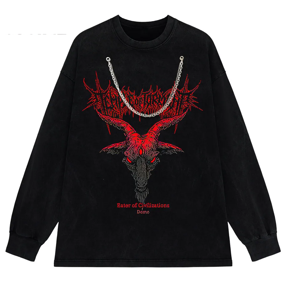 Hip Hop Punk Sheep Head T-Shirt Men Women Harajuku Loose Y2K Streetwear Cotton