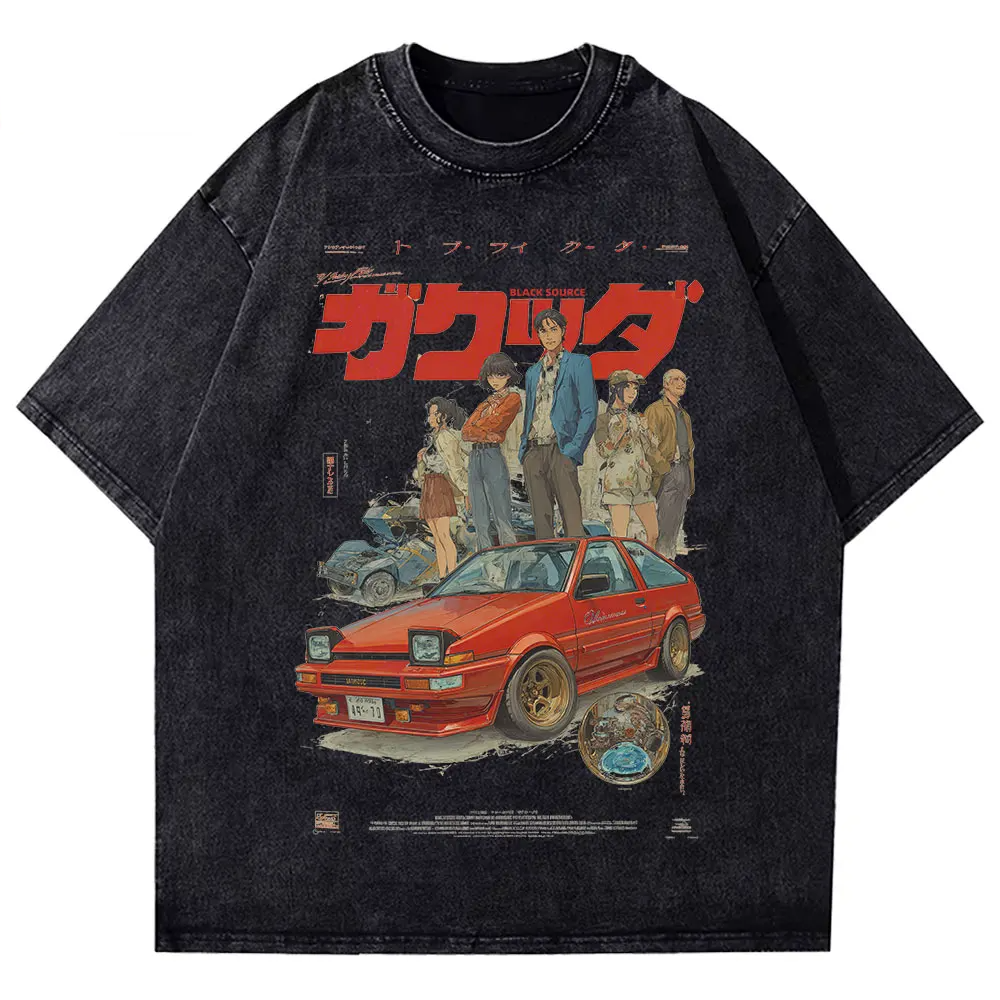 Japanese Kanji Dog Cat Graphic T Shirt Men Harajuku Streetwear Vintage Cotton Tee White