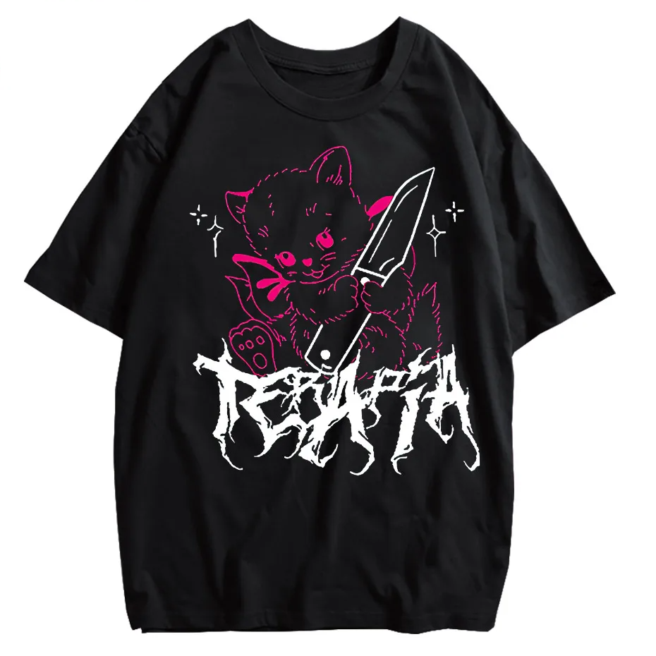 Men's Cute Anime E-Girl Kawaii T-Shirt Vintage Harajuku Streetwear Loose Fit