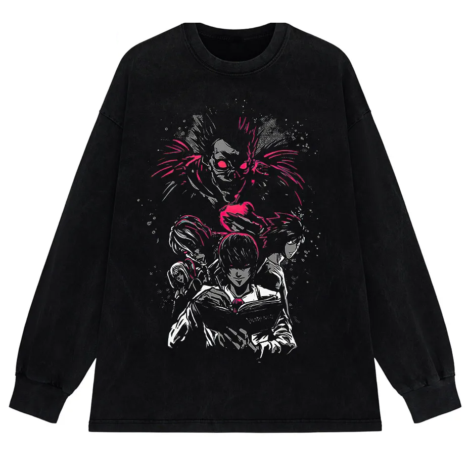 Men's Harajuku Distressed Anime Print T-Shirt Hip Hop Streetwear Cotton Oversized Tee