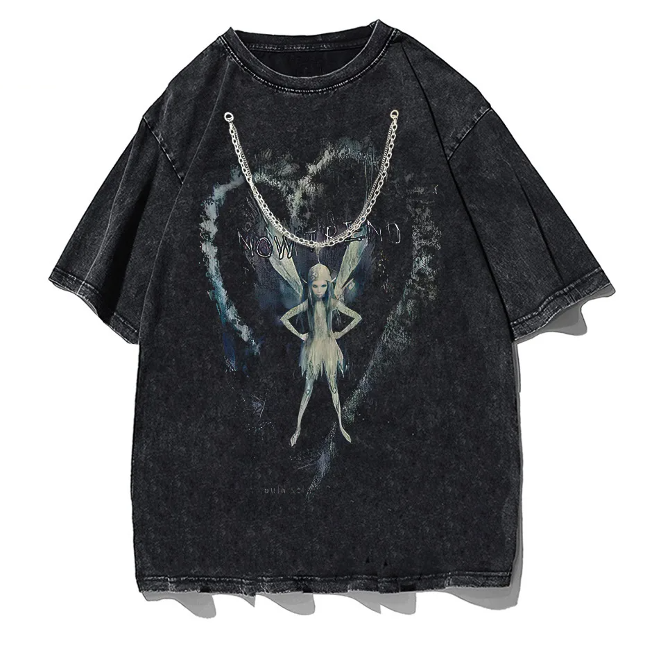 Women's Harajuku Retro Elf Print T-Shirt Hip Hop Oversized Short Sleeve Tee