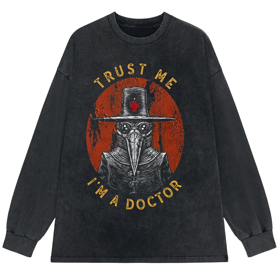 Funny Plague Doctor Graphic T-Shirt Men Cotton Streetwear Tee