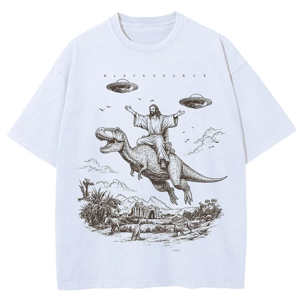 Vintage Cartoon Dinosaur Graphic T-Shirt Washed Oversized Streetwear Tee