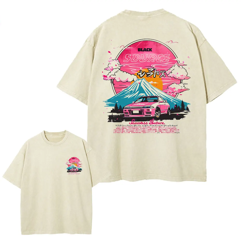 Men's Japanese Dragon Print T-Shirt Red Black Contrast Casual Tee