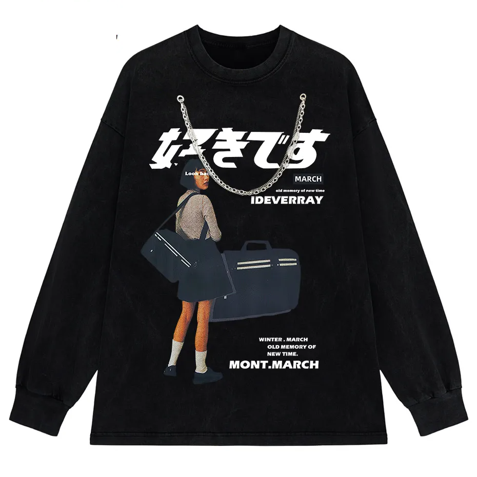 Men's Harajuku Kanji Girl Graphic T-Shirt Japanese Print Cotton Loose Fit Streetwear