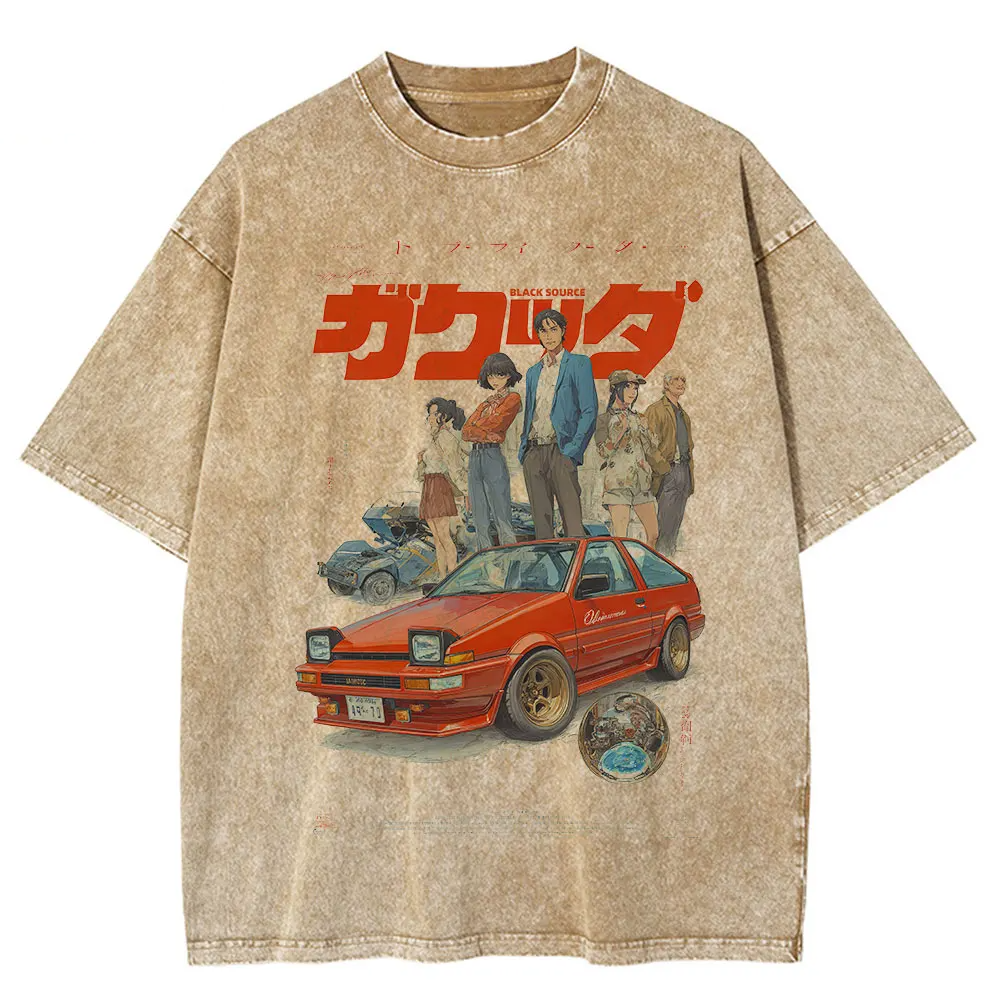 Japanese Kanji Dog Cat Graphic T Shirt Men Harajuku Streetwear Vintage Cotton Tee White