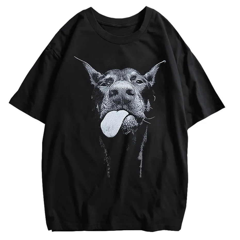 Gothic Dog Letter Print Vintage Washed Oversized T-Shirt