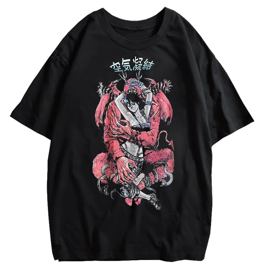 Retro Washed Oversized T-Shirt – Japanese Kanji Anime Graphic Cotton Tee
