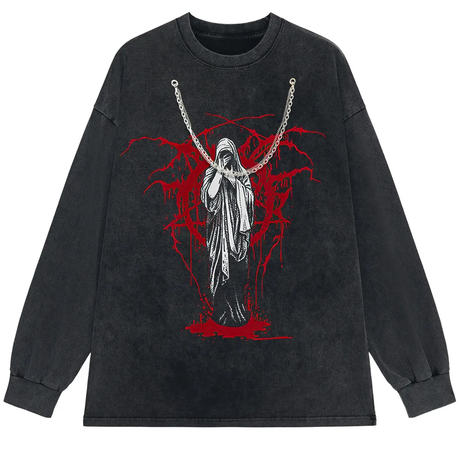 Men's Y2K Punk Harajuku Dark Goth Vintage T-Shirt Loose Fit Cotton Short Sleeve