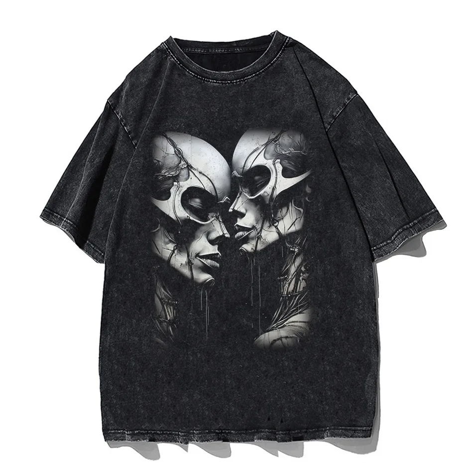 Hip-Hop Skull T-Shirt Men Vintage Harajuku Y2K Streetwear Black Cotton Tee