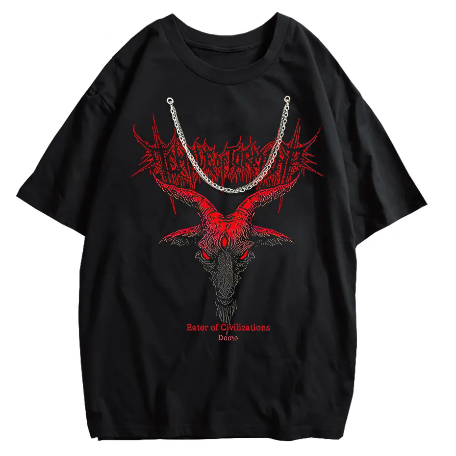 Hip Hop Punk Sheep Head T-Shirt Men Women Harajuku Loose Y2K Streetwear Cotton