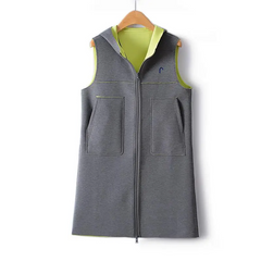 Mid Length Waistcoat Sleeveless Jackets Two Sided Wearing Contrasting Color Hooded Air Cotton Drape Vest For Women