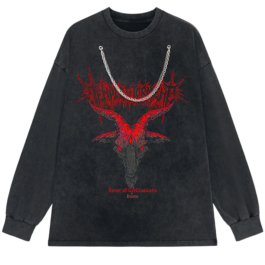 Hip Hop Punk Sheep Head T-Shirt Men Women Harajuku Loose Y2K Streetwear Cotton