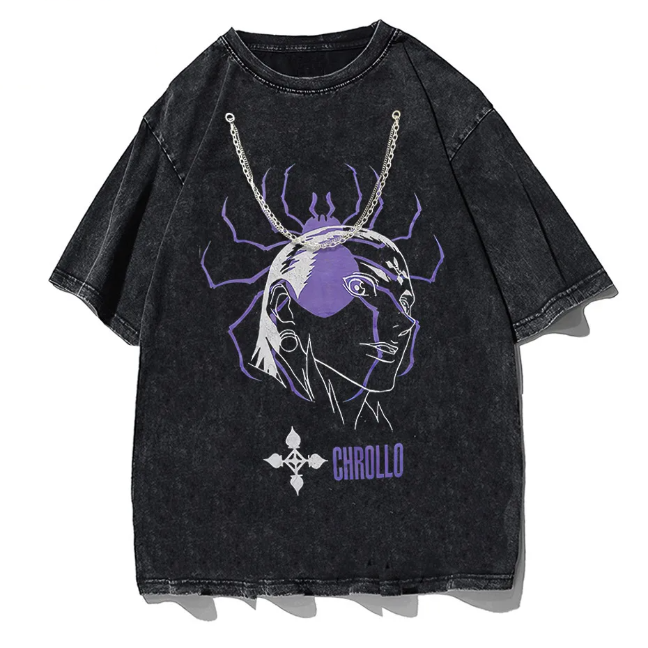 Vintage Washed Hunter x Hunter Chrollo Phantom Troupe Anime T-Shirt Men Harajuku Tee