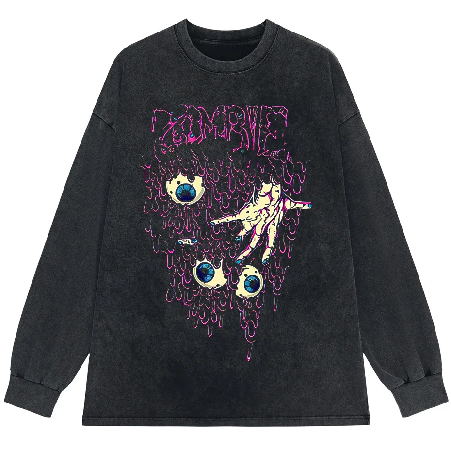 Y2K Zombie Horror Gothic Washed Cotton Oversized T-Shirt