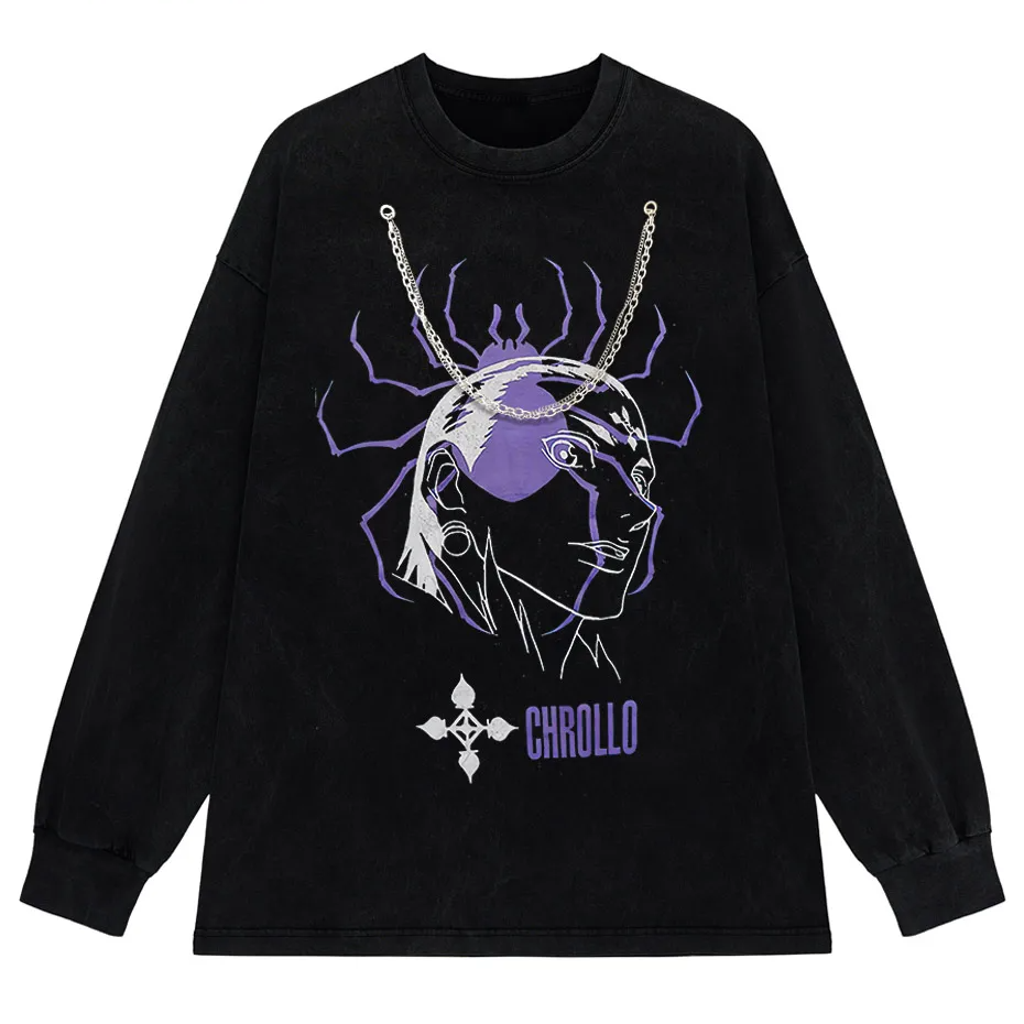 Vintage Washed Hunter x Hunter Chrollo Phantom Troupe Anime T-Shirt Men Harajuku Tee