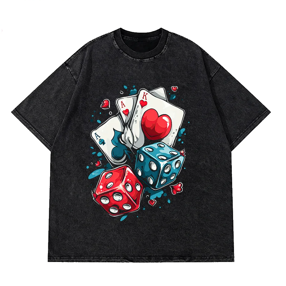 Men's Poker Dice Graphic T-Shirt Casual Loose Fit Summer Short Sleeve Tee