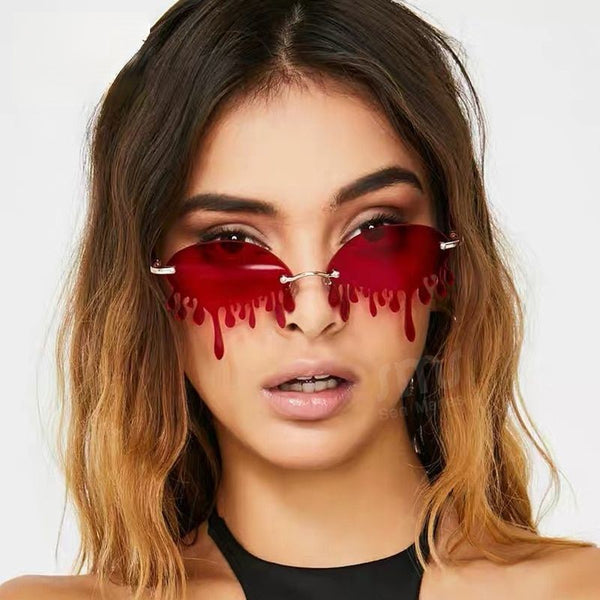 Fashion Rimless Sunglasses Women New Vintage Unique Tears Shape Steampunk Sunglasses Female Gafas Shades UV400 Oculos Feminino