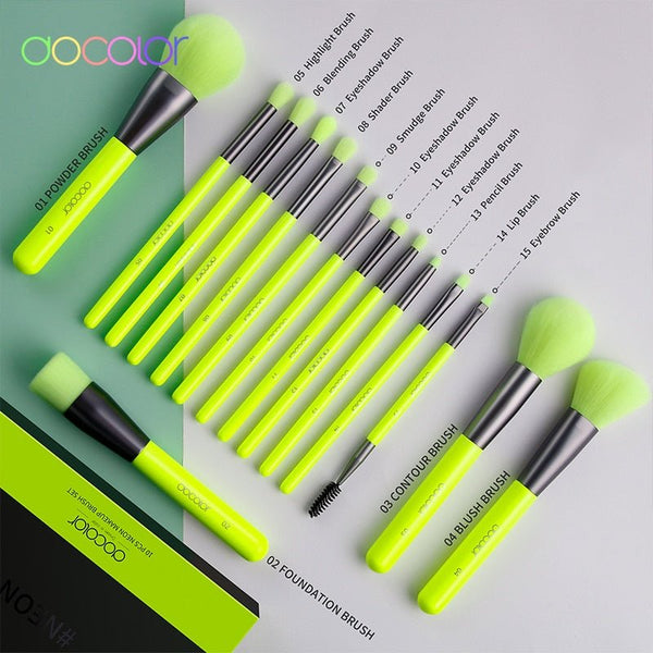 10/15pc Neon Makeup Brushes Professional Powder Foundation eye Blending Contour Makeup Brushes Set Synthetic Hair Brush - Vimost Shop