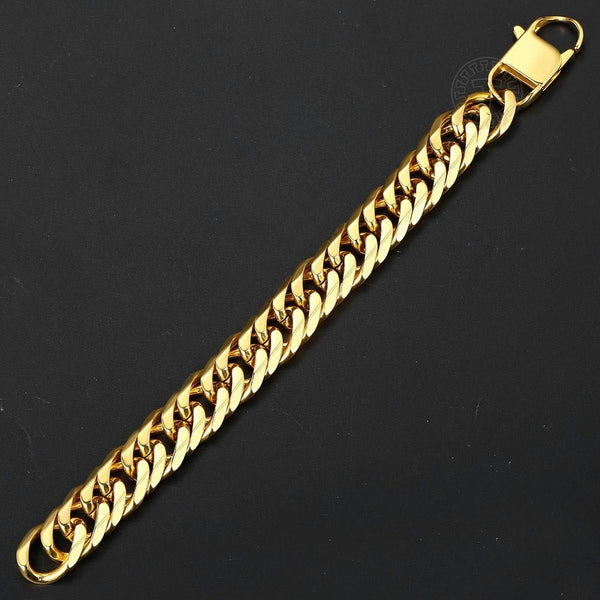 10mm 15mm Gold Black 316L Stainless Steel Bracelet for Men Double Curb Cuban Link Rombo Heavy Hiphop Male Jewelry - Vimost Shop