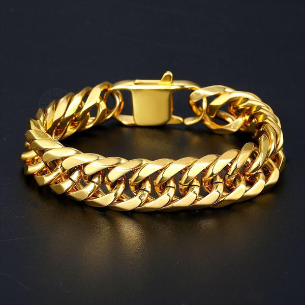 10mm 15mm Gold Black 316L Stainless Steel Bracelet for Men Double Curb Cuban Link Rombo Heavy Hiphop Male Jewelry - Vimost Shop