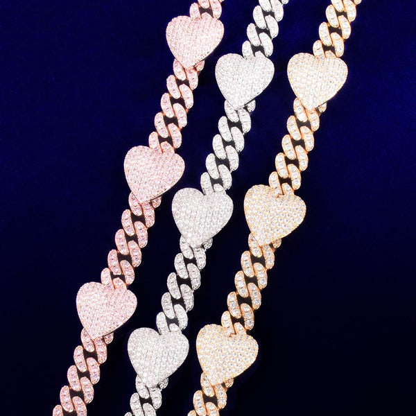 10mm Miami Cuban Link Bracelet With Heart Gold Color Plated Women Jewelry AAAA Zircon Men Hip Hop Chain - Vimost Shop