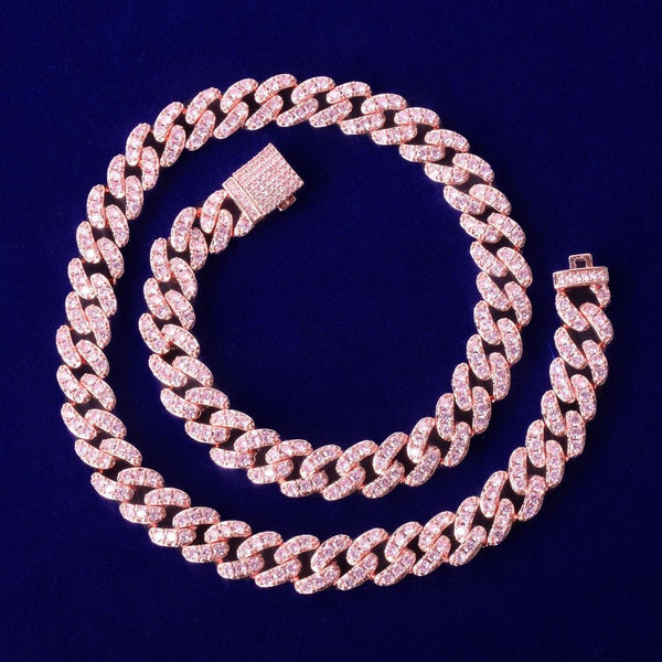 10mm Miami Cuban Link Women Necklace Bling AAAA Pink Zircon Charm Men's Hip Hop Chain Jewelry - Vimost Shop