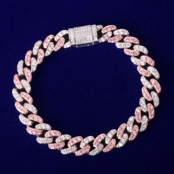 10mm Pink Miami Cuban Link Bracelet Bling Women Jewelry AAAA Zircon Charm Hip Hop Chain - Vimost Shop