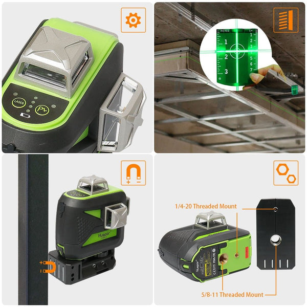 12 Lines 3D Cross Line Laser Level Self-Leveling 360 Vertical & Horizontal Green Beam USB Charge Use Dry & Li-ion Battery - Vimost Shop