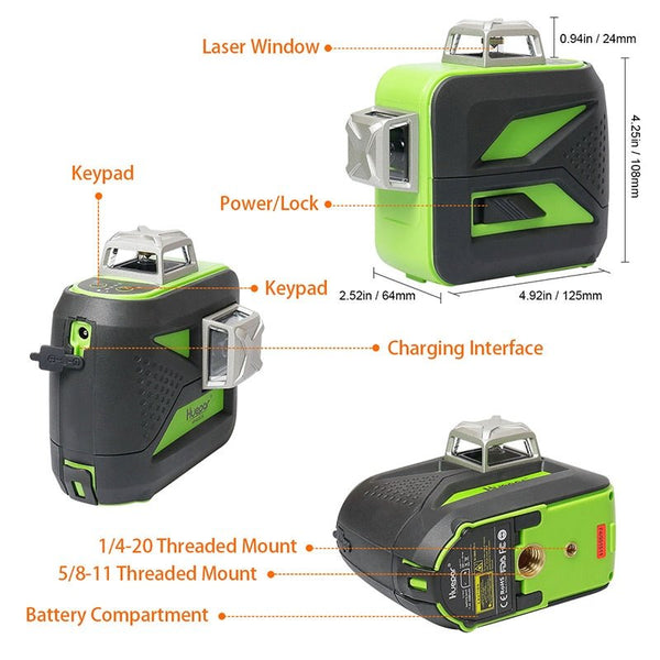 12 Lines 3D Cross Line Laser Level Self-Leveling 360 Vertical & Horizontal Green Beam USB Charge Use Dry & Li-ion Battery - Vimost Shop