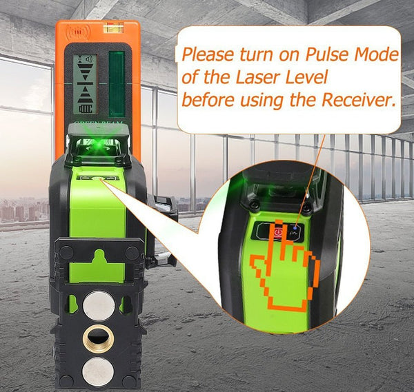 12 Lines 3D Green Cross Line Laser Level Self-Leveling 360 Degree Vertical & Horizontal with LCD Receiver USB Charging - Vimost Shop