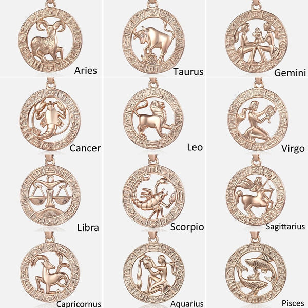 12 Zodiac Sign Constellations Pendant Necklace For Women Men 585 Rose Gold Necklace Fashion Birthday Gifts Drop Shipping - Vimost Shop