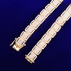 12MM Baguette Zirconia Square Necklace Chain Men's Hip Hop Link Gold Color Plated Copper Bling Fashion Rock Jewelry