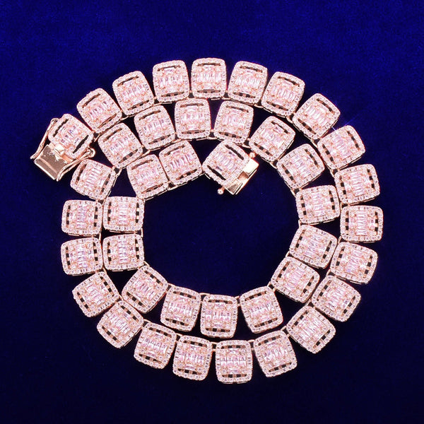 12MM Baguette Zirconia Square Necklace Chain Men's Hip Hop Link Gold Color Plated Copper Bling Fashion Rock Jewelry - Vimost Shop