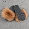 14cm Wider Fur Women Fashion Slides New Real Raccoon Fur Slippers Sliders Summer Autumn Indoor Top Quality S6020W - Vimost Shop