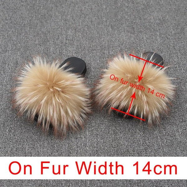 14cm Wider Fur Women Fashion Slides New Real Raccoon Fur Slippers Sliders Summer Autumn Indoor Top Quality S6020W - Vimost Shop