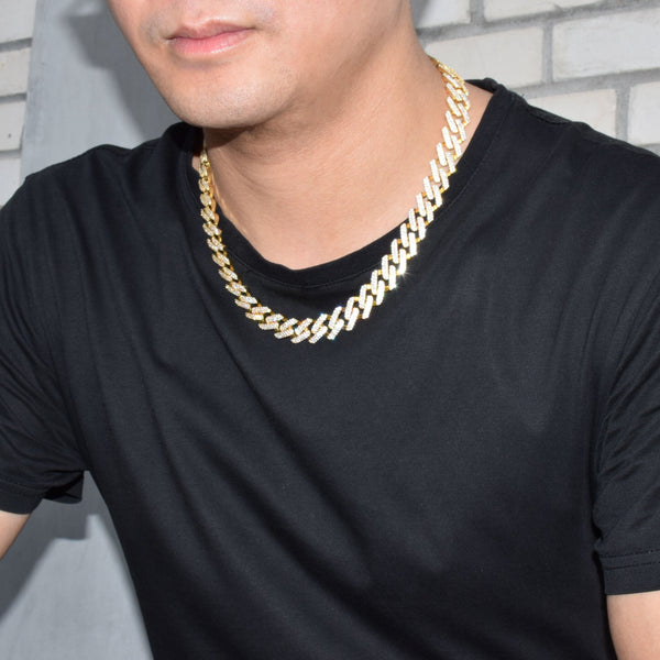 14mm Miami Cuban Choker Square Link Necklace Gold Color Iced Out Cubic Zirconia Rock Hip hop Style Men's Jewelry - Vimost Shop