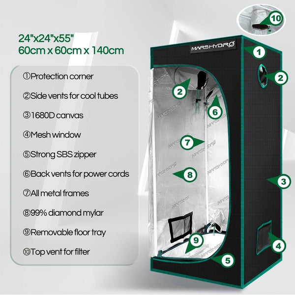 1680D 60x60x140cm Grow Tent Diamond Reflective Mylar, Indoor Hydroponics Grow Tent (24''x24''x55'') - Vimost Shop