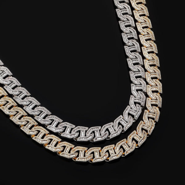 16mm Prong Baguette Curb Chain Necklace Thin and Flat White Gold Link Chain Hip Hop Rappers Luxury Jewelry Gift Party - Vimost Shop