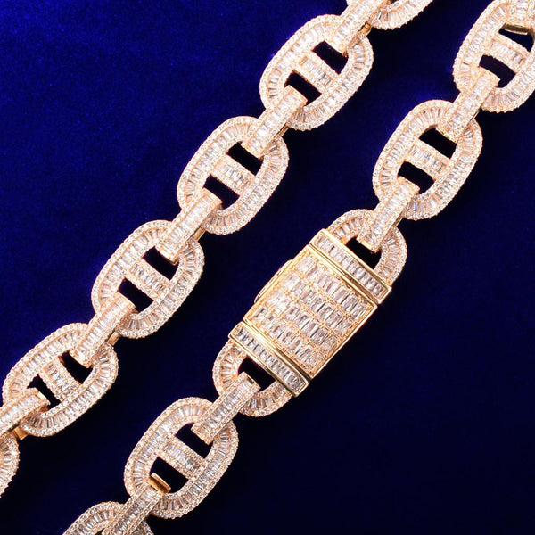 18mm Baguette Zirconia Cuban Chain Necklace Men's Hip Hop Link Gold Color Copper Bling Fashion Rock Jewelry - Vimost Shop